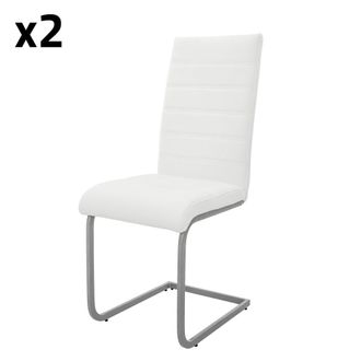 ML Design Lote de 2 sillas de comedor de piel sint&eacute;tica, blancas