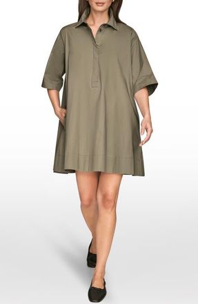 DKNY Elbow Sleeve Collar Dress in Khaki Gree at Nordstrom, Size X-Small