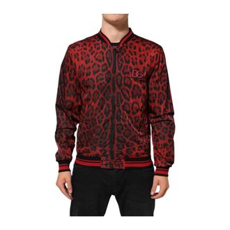 Dolce & Gabbana Bomber Jackets, male, Multicolor, Size: S Leopard Print Full Zip Bomber Jacket
