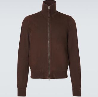 Tom Ford Suede-paneled wool-blend zip-up sweater