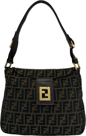 Fendi Black Brown Canvas Leather Shoulder Bag Tote Bag (Pre-Owned)