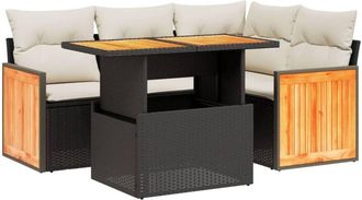 vidaXL Vidaxl - Set De Muebles De Jard&iacute;n 5 Pzas Y Cojines Rat&aacute;n Sint&eacute;tico Negro
