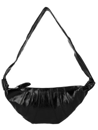 Christophe Lemaire Crescent-Shaped Black Cotton Shoulder Bag with Gathered Detailing