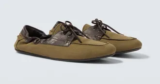 Prada Shuffle leather-trimmed canvas boat shoes