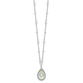 Diamond2Deal Sterling Silver Rhodium Green Quartz & Moonstone Pendant Necklace