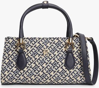Tommy Hilfiger Womens Jacquard Monogram Mini Satchel Bag - Blue Mono