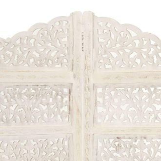 Berkfield Home Hand carved 4-Panel Room Divider White 160x165 cm Solid Mango Wood