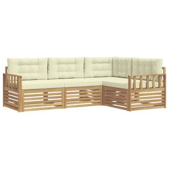 vidaXL Conjunto De Sof&aacute;s De Exterior 5 Pcs Blanco Y Crema Poli&eacute;ster Vidaxl