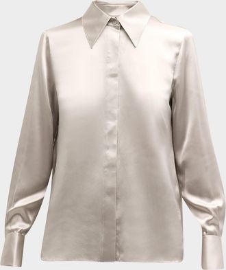 Lafayette 148 New York Spread-Collar Silk Charmeuse Blouse