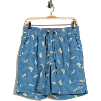 Hurley Going Bananas Volley Swim Trunks in Grey/Navy at Nordstrom Rack, Size X-Large