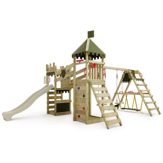 Fatmoose Parque Infantil De Madera Fatmoose Riverrun Royal Con Surf Y Tobogan En Verde Salvia