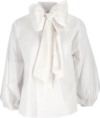 Shirt a Porter Oversized Bow Puffed-Sleeve Poplin Blouse