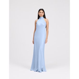 Ghost London Angelica High Neck Satin Maxi Dress in Cornflower Blue at Nordstrom, Size 14