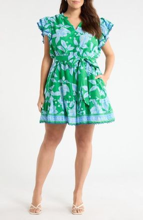 Sugarlips Verbena Floral Eriny Ruffle Minidress in Kelly-Blues at Nordstrom, Size 2 X