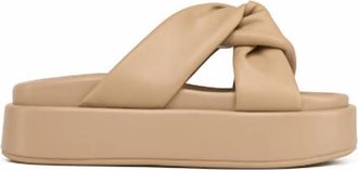 J/Slides Womens Yvette Platform Slide In Sand Leather