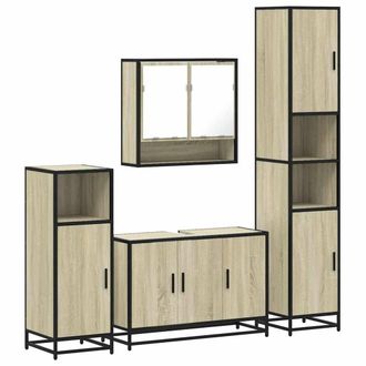 Berkfield Home 4&not;Piece Bathroom Furniture Set&not;Sonoma Oak Engineered Wood in Tan