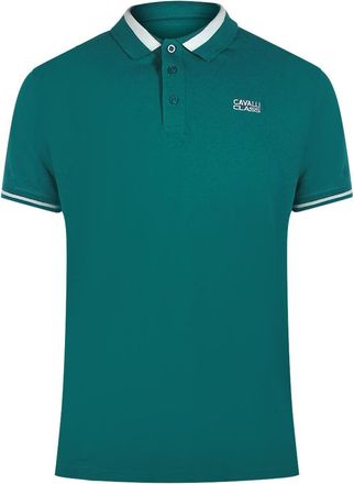 Cavalli Mens Bold Stripe Collar Green Polo Shirt Cotton - Size X-Large