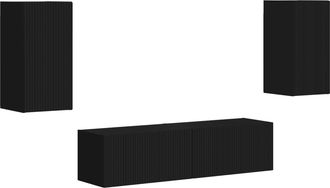 vidaXL Conjunto De Mueble De Tv 4 Uds. Negro Madera De Ingenier&iacute;a Vidaxl