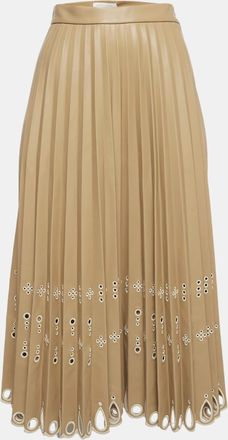 Jonathan Simkhai Jonathan Simkhai Beige Leather Pleated Laser-Cut Harden Midi Skirt