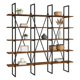 Dmora Librer&iacute;a Perletto, Biblioteca 5 Estantes, Instalaci&oacute;n Libre, Usable Como Separador, 160x26x160h Cm Marr&oacute;n Nogal