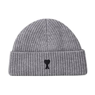 Ami Geribbelde muts - Heren - Accessoires - Grijs - Maat: ONE Size Zijde