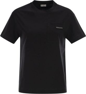Brunello Cucinelli Cotton Pocket T-Shirt - Dames - T-shirts - Zwart - XS - Katoen - Tops
