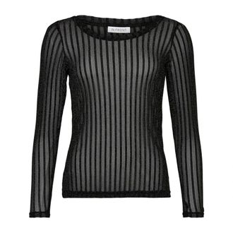 In Front IN Front - Gestreepte Mesh Blouse met Glitterdetails - Dames - Tops - Zwart - Maat: S Polyamide