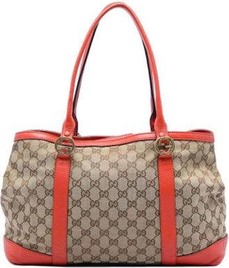 Gucci Pre-owned Vintage Canvas Tote Bag - Dames - Vintage Shopper - Beige - ONE Size - Leer - Vintage