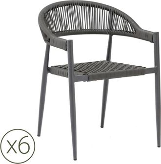Kerama Pack de 6 sillas de exterior de aluminio gris y cuerda