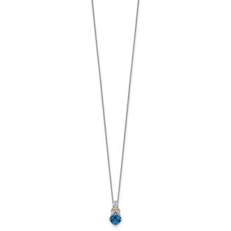 Diamond2Deal Sterling Silver with 14k Accent Cushion London Blue Topaz and Diamond Pendant Necklace