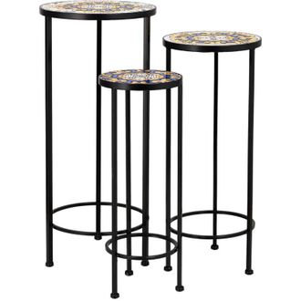 Wanderlust Deco Wanderlust Deco - Soportes Set 3 Pzas De Mosaico Y Forja Negro D30x68h-d25x57h-d20x51h Cm