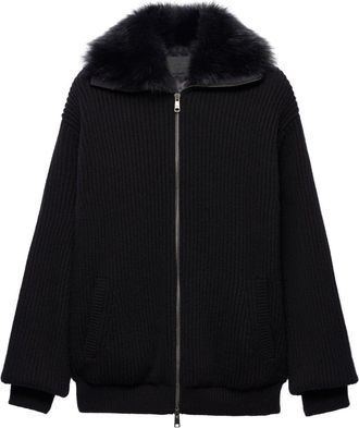 Prada faux-fur collar cardigan - men - Wool/Cashmere - 48 - Black