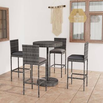 vidaXL Conjunto De Bar Para Jard&iacute;n 5 Pzas Rat&aacute;n Sint&eacute;tico Gris Cojines Vidaxl