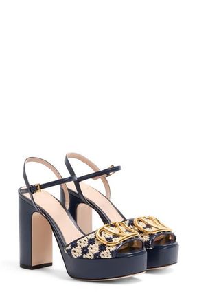 Valentino Garavani VLOGO Platform Sandal in Navy at Nordstrom, Size 10.5Us