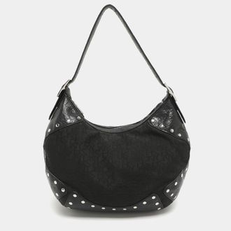 DKNY Dkny Black Canvas And Leather Studded Hobo