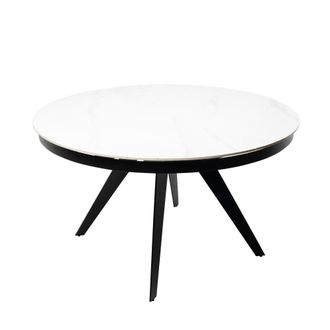 Koketto Home Mesa redonda extensible patas negras y tapa porcel&aacute;nica blanca