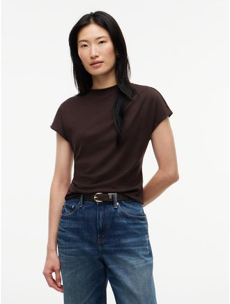 Tommy Hilfiger Womens Slim Fit Draped Interlock T-Shirt - Chocolate - XS