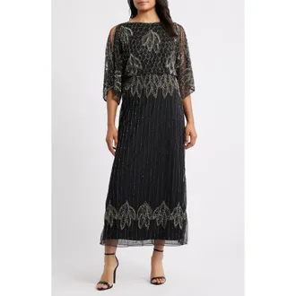 Pisarro Nights Embellished Cold Shoulder Blouson Cocktail Dress in Black Mercury at Nordstrom Rack, Size 8