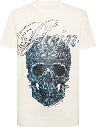 Philipp Plein Tops, Heren, Beige, L, Katoen, Round Neck T-Shirt Gradient Skull