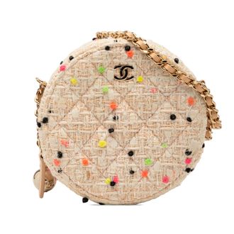 Chanel Pre-owned Womens Cc Quilted Tweed Round Crossbody - Ivory Textile - One Size