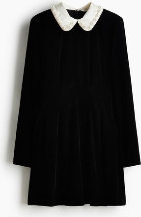 H&M Samtkleid mit Kragen - Schwarz