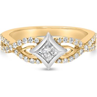 House of Brilliance 10K Two Tone Color 2/3 Cttw Diamond Kite and Twist Shank Ring in Yellow at Nordstrom