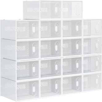 HOMCOM 18PCS Stackable Clear Plastic Shoe Storage Box for UK/EU Size 12/46 | TJ Hughes