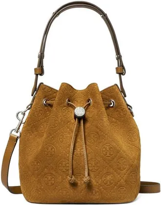 Tory Burch T Monogram Suede Bucket Bag in Chicory Brown at Nordstrom