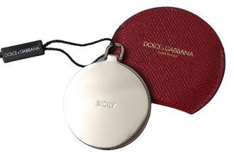 Dolce & Gabbana Red Calfskin Leather Round Hand Mirror Holder Accessory