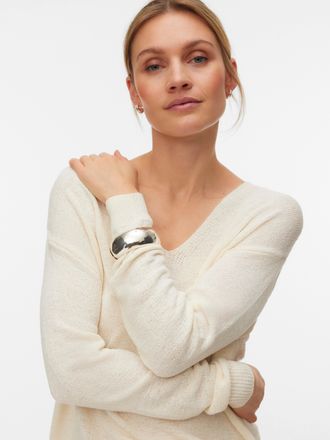 Vero Moda Strickpullover VERO MODA VMCHARITY LS V-NECK PULLOVER NOOS, Damen, Gr. XL, birch, Strick, Obermaterial: 55% Polyacryl, 45% Nylon, unifarben, regular f