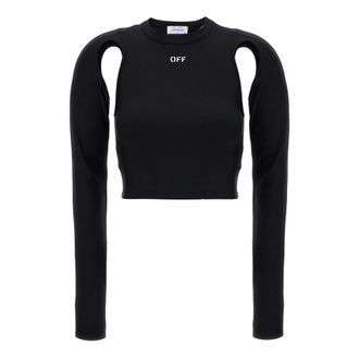 Off-white Tops, Dames, Zwart, XS, Strak Stretch Top met Logo Print