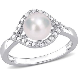 Delmar Sterling Silver 7mm Cultured Freshwater Pearl & Sapphire Eye Ring in White at Nordstrom Rack, Size 5