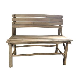 Decoclico Banco de madera de teca y junco de mar marr&oacute;n claro