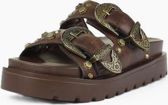 Buffalo Womens Buffalo Raya Ari West Leather Womens Brown Sandals - Size: UK 7 / eu 41 / us 10